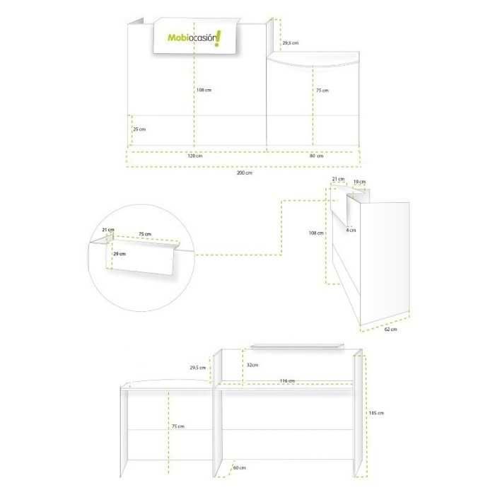 Mostrador recepción MOBI 200 cm, blanco, sobremostrador y zócalo grafito