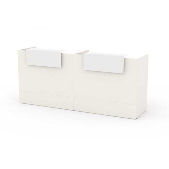 Mostrador recepción MOBI blanco, ancho 240 cm, sobremostrador y zócalo blanco Mostrador recepción MOBI blanco, ancho 240 cm, sobremostrador y zócalo blanco