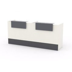 Mostrador recepción MOBI blanco, ancho 240 cm, sobremostrador y zócalo grafito