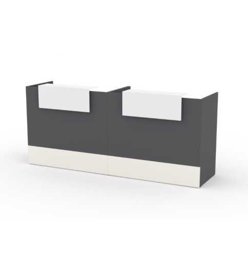 Mostrador recepción MOBI grafito, ancho 240 cm, sobremostrador y zócalo blanco Mostrador recepción MOBI grafito, ancho 240 cm, sobremostrador y zócalo blanco