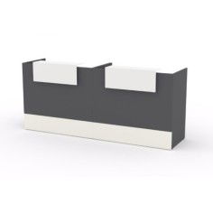 Mostrador recepción MOBI grafito, ancho 240 cm, sobremostrador y zócalo blanco