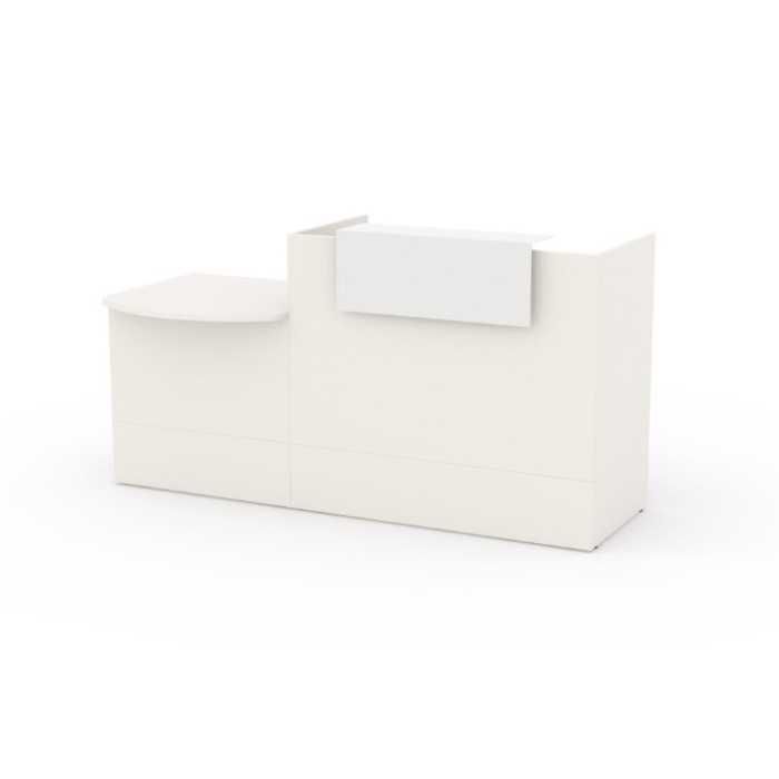 Mostrador recepción MOBI 200 cm, blanco,  sobremostrador y zócalo blanco