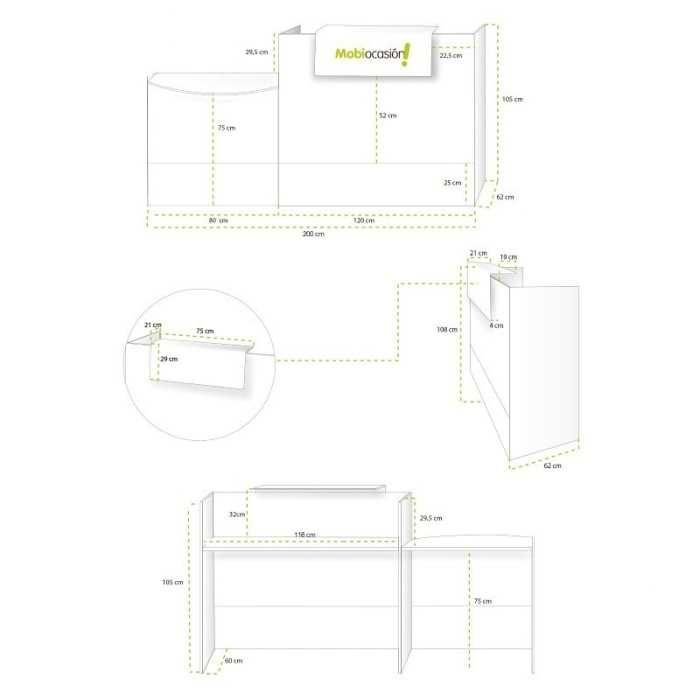 Mostrador recepción MOBI 200 cm, blanco, sobremostrador y zócalo grafito