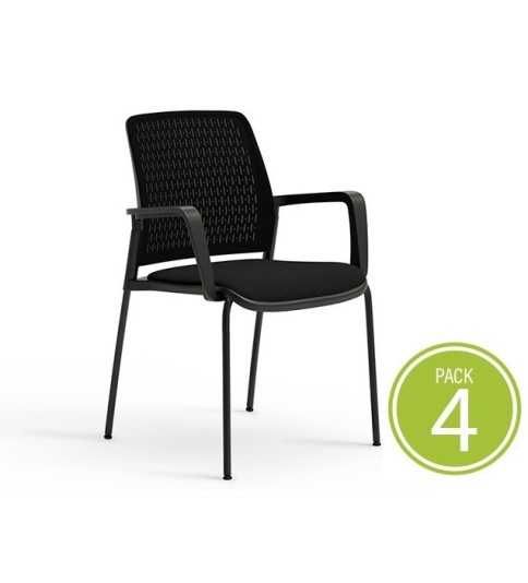 Pack de 4 sillas confidente TEMA con brazos, estructura negra Pack de 4 sillas confidente TEMA con brazos, estructura negra