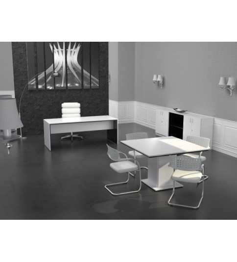 Despacho completo STYLE, mesa recta fondo 80 cm, mesa reuniones y 3 armarios bajos Despacho completo STYLE, mesa recta fondo 80 cm, mesa reuniones y 3 armarios bajos