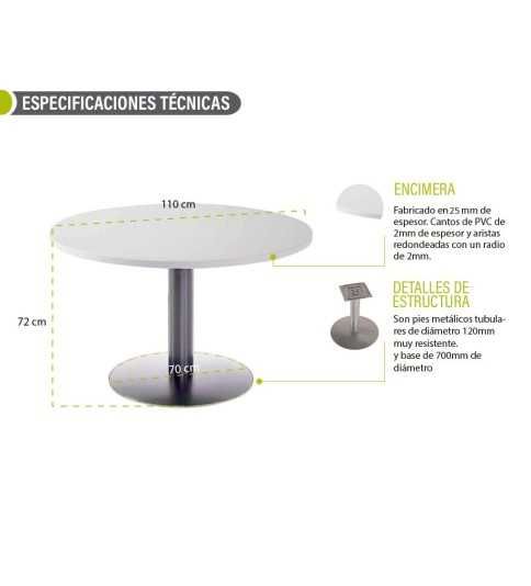 Mesa de reunión redonda CARVING tapa en blanco, pie metálico en aluminio Mesa de reunión redonda CARVING tapa en blanco, pie metálico en aluminio