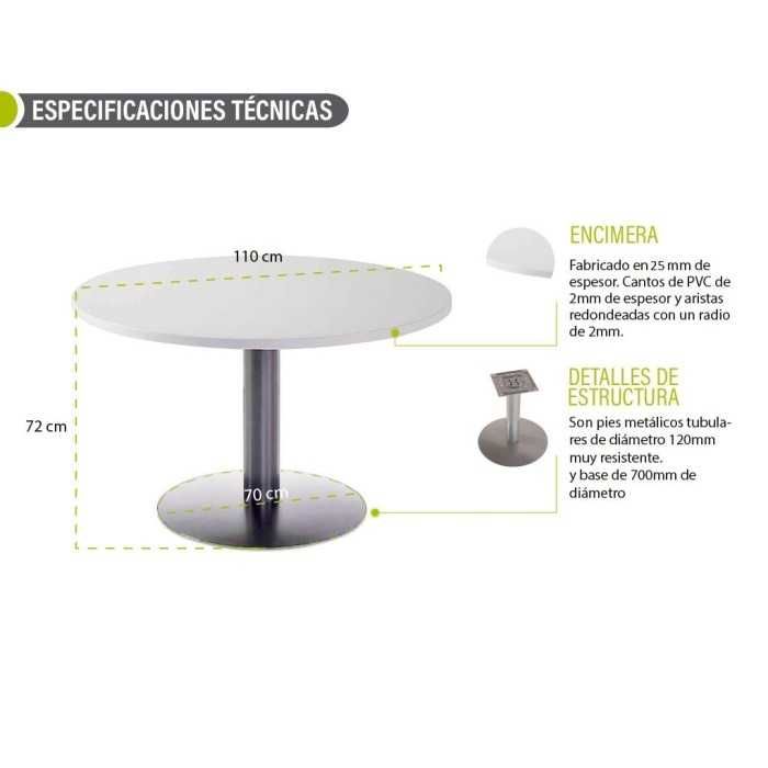 Mesa de reunión redonda pie metálico Blanco/Olmo de 110 CM