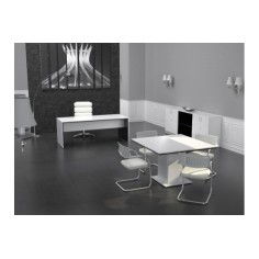 Despacho completo STYLE, mesa recta fondo 90 cm, mesa reuniones y 3 armarios bajos