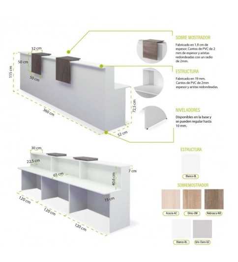 Mostrador de recepción BASIC, blanco con sobremostradores a elegir, ancho 360 cm Mostrador de recepción BASIC, blanco con sobremostradores a elegir, ancho 360 cm