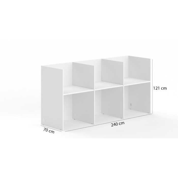 Call center 3 puestos lineales, ancho 240 cm, cantos rectos altura 121 cm