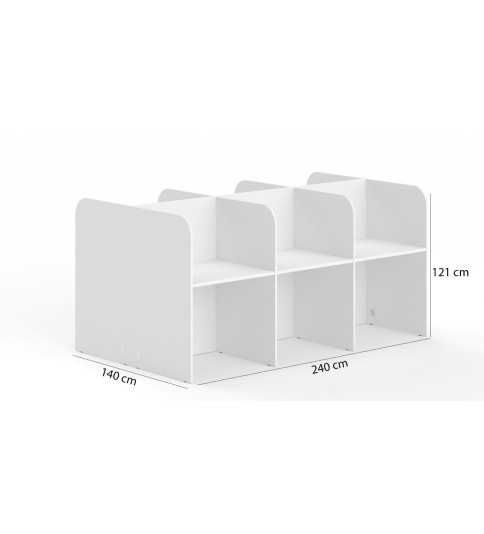 Call center 6 puestos enfrentados, ancho 240 cm, cantos redondeados, altura 121 cm Call center 6 puestos enfrentados, ancho 240 cm, cantos redondeados, altura 121 cm