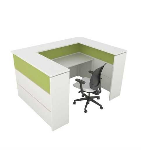 Mostrador de recepción MERKA forma de U con mesa, frontal de 3 paneles Mostrador de recepción MERKA forma de U con mesa, frontal de 3 paneles