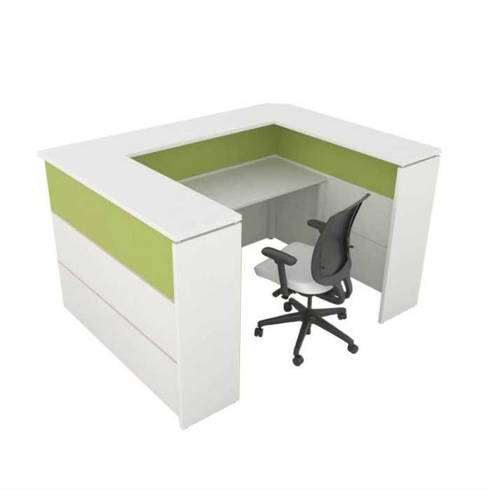 Mostrador de recepción MERKA forma de U con mesa, frontal de 3 paneles
