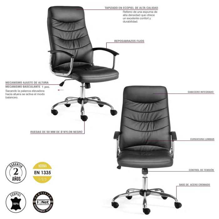 Sillón de oficina SEGOVIA, respaldo alto, gran acolchado, brazos fijos Sillón de oficina SEGOVIA, respaldo alto, gran acolchado, brazos fijos