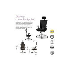 Silla de oficina ergonómica ATLANTA de Euromof, cabecero, brazos 3D, base aluminio pulido Silla de oficina ergonómica ATLANTA de Euromof, cabecero, brazos 3D, base aluminio pulido