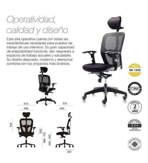 Silla de oficina ergonómica BOSTON con cabecero de Euromof Silla de oficina ergonómica BOSTON con cabecero de Euromof