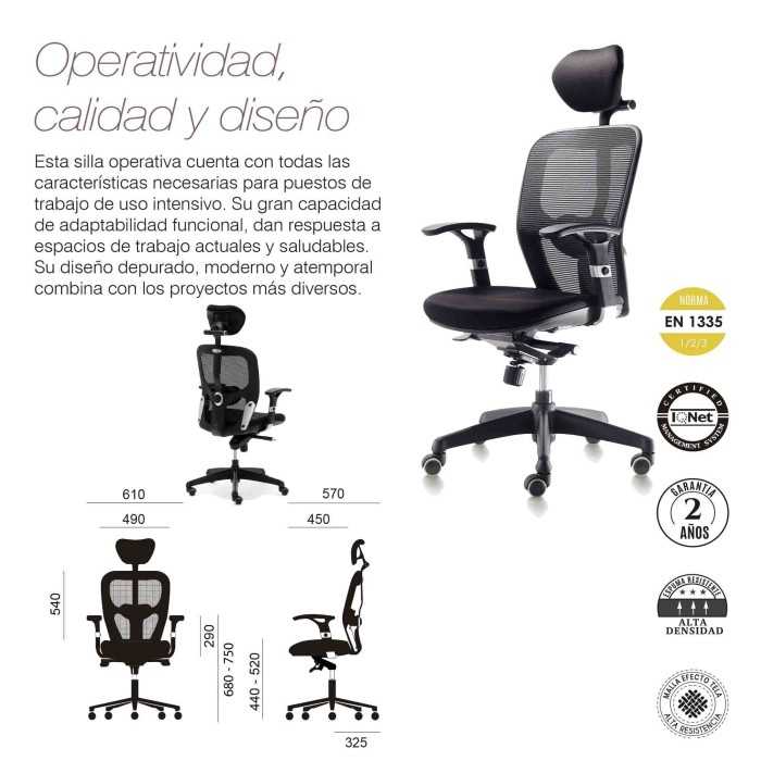Silla de oficina ergonómica BOSTON con cabecero de Euromof