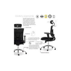 Silla ergonomica de oficina Modelo Ankara de Euromof, con cabecero regulable, soporte lumbar, color negro Silla ergonomica de oficina Modelo Ankara de Euromof, con cabecero regulable, soporte lumbar, color negro