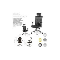 Silla ergonomica de oficina Modelo Ankara de Euromof, con cabecero regulable, soporte lumbar, color negro Silla ergonomica de oficina Modelo Ankara de Euromof, con cabecero regulable, soporte lumbar, color negro