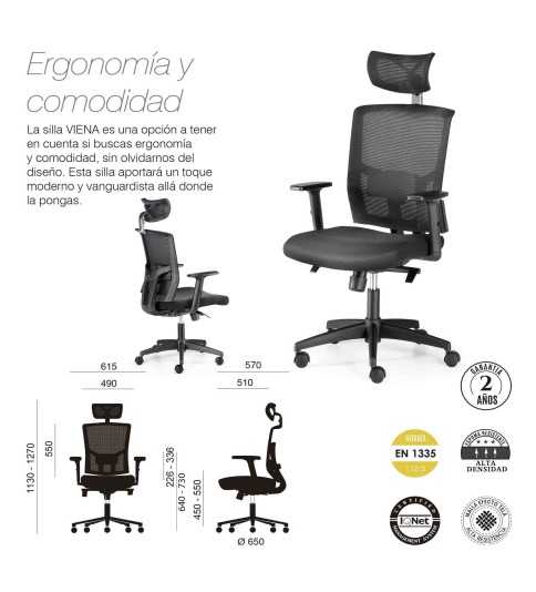 Silla de oficina VIENA, grueso asiento, mecanismo syncro, brazos regulables 1D Silla de oficina VIENA, grueso asiento, mecanismo syncro, brazos regulables 1D