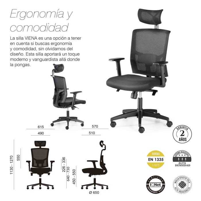 Silla de oficina VIENA, grueso asiento, mecanismo syncro, brazos regulables 1D