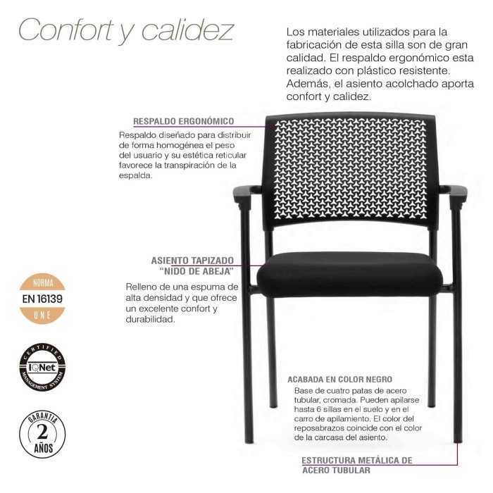 Pack de 4 Sillas confidente apilable modelo MANILA de Euromof, estructura negra