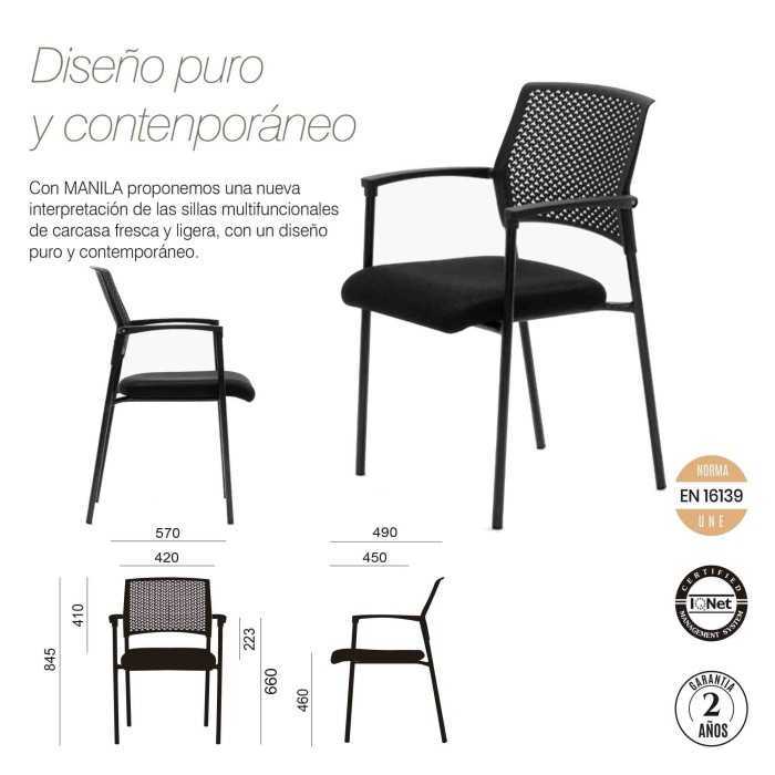 Pack de 4 Sillas confidente apilable modelo MANILA de Euromof, estructura negra