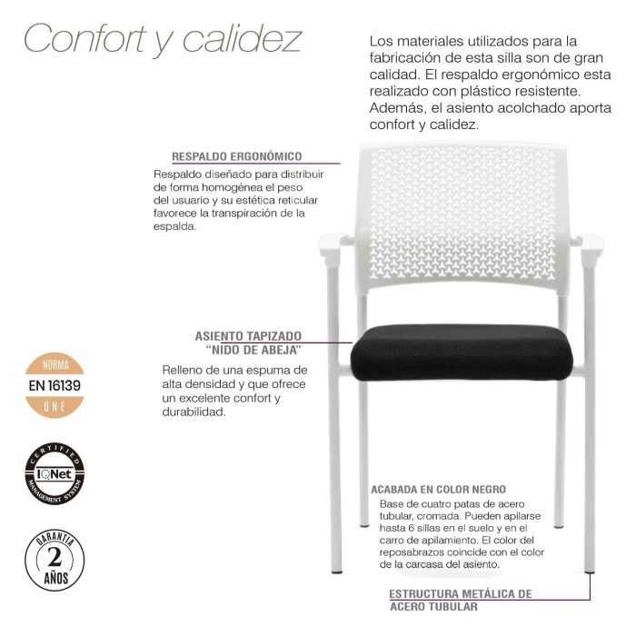 Pack de 4 Sillas confidente apilable modelo MANILA de Euromof, estructura blanca