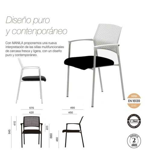 Pack de 4 Sillas confidente apilable modelo MANILA de Euromof, estructura blanca Pack de 4 Sillas confidente apilable modelo MANILA de Euromof, estructura blanca