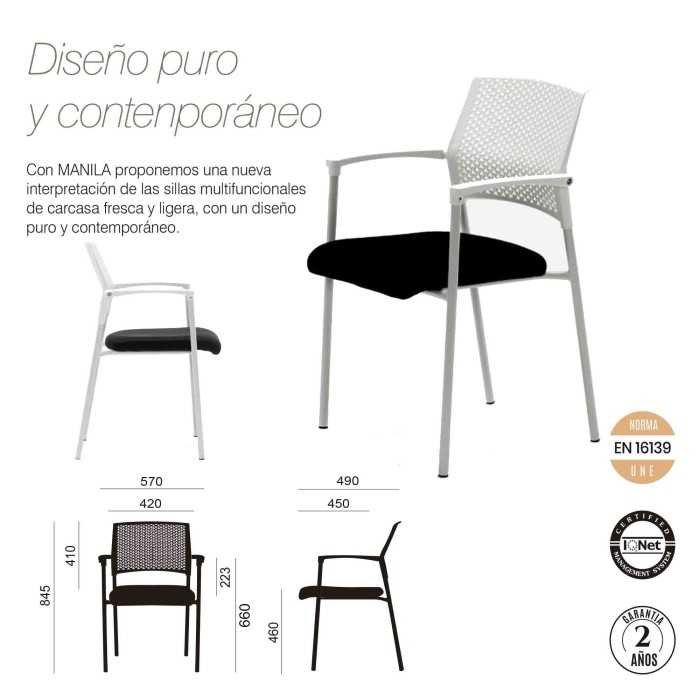 Pack de 4 Sillas confidente apilable modelo MANILA de Euromof, estructura blanca