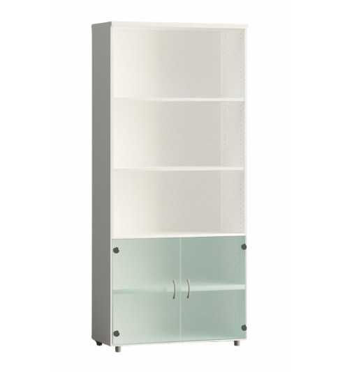 Armario de oficina alto serie MOB, con puertas bajas de cristal  Armario de oficina alto serie MOB, con puertas bajas de cristal