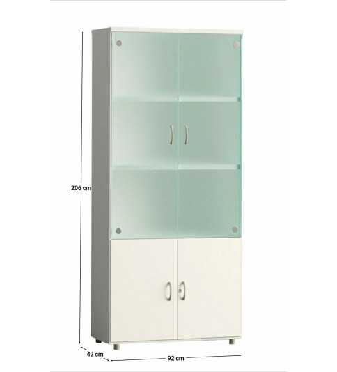 Armario de oficina alto serie MOB, puertas abatibles altas de cristal y bajas de madera Armario de oficina alto serie MOB, puertas abatibles altas de cristal y bajas de madera