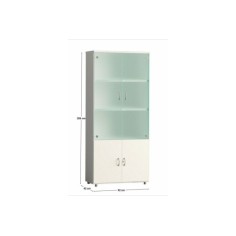 Armario de oficina alto serie MOB, puertas abatibles altas de cristal y bajas de madera