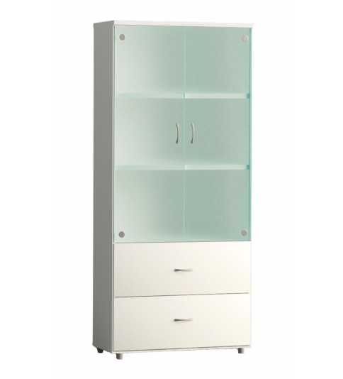 Armario de oficina alto serie MOB, con puertas de cristal y dos archivos Armario de oficina alto serie MOB, con puertas de cristal y dos archivos