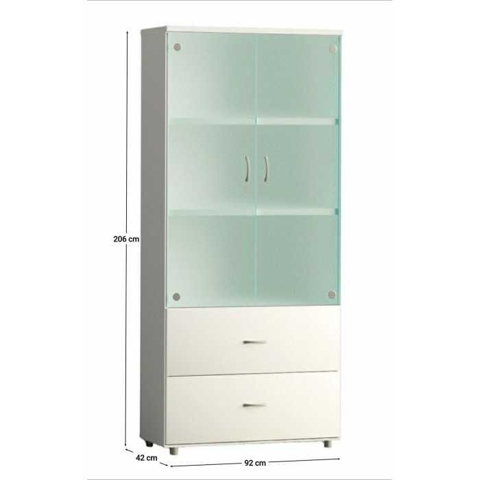 Armario de oficina alto serie MOB, con puertas de cristal y dos archivos