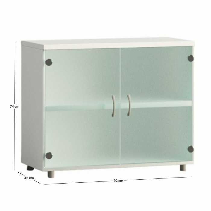 Armario de oficina bajo serie MOB, con puertas de cristal