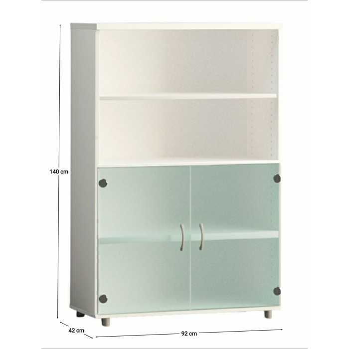 Armario de oficina medio serie MOB, con puertas bajas de cristal