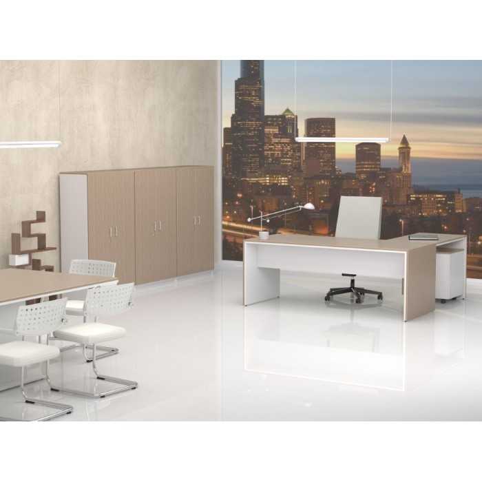 Despacho Completo Style 1, con 3 armarios medios, Mesa fondo 80 cm