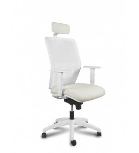 Silla ergonómica de oficina modelo Kerry White de Vincolo, con cabezal, brazos regulables Silla ergonómica de oficina modelo Kerry White de Vincolo, con cabezal, brazos regulables