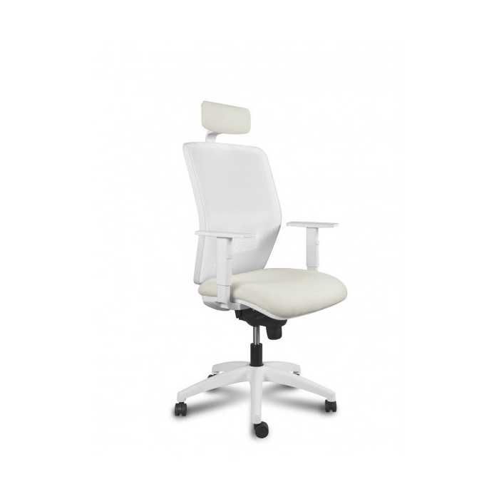 Silla ergonómica de oficina modelo Kerry White de Vincolo, con cabezal, brazos regulables Silla ergonómica de oficina modelo Kerry White de Vincolo, con cabezal, brazos regulables