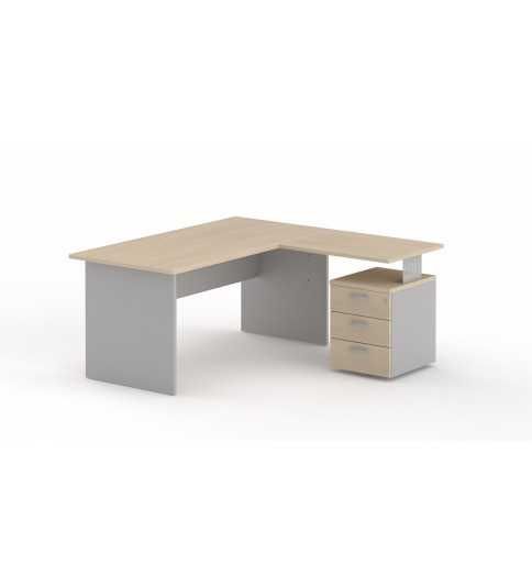 Mesa de oficina serie TONO T3 con ala y cajonera pedestal 3 cajones de Mobel Linea Mesa de oficina serie TONO T3 con ala y cajonera pedestal 3 cajones de Mobel Linea