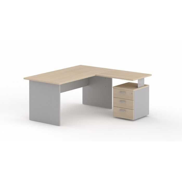 Mesa de oficina serie TONO T3 con ala y cajonera pedestal 3 cajones de Mobel Linea