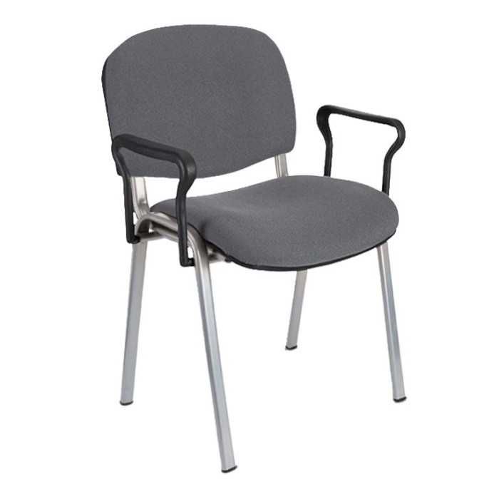 Silla confidente tapizada ISO con brazos estructura gris