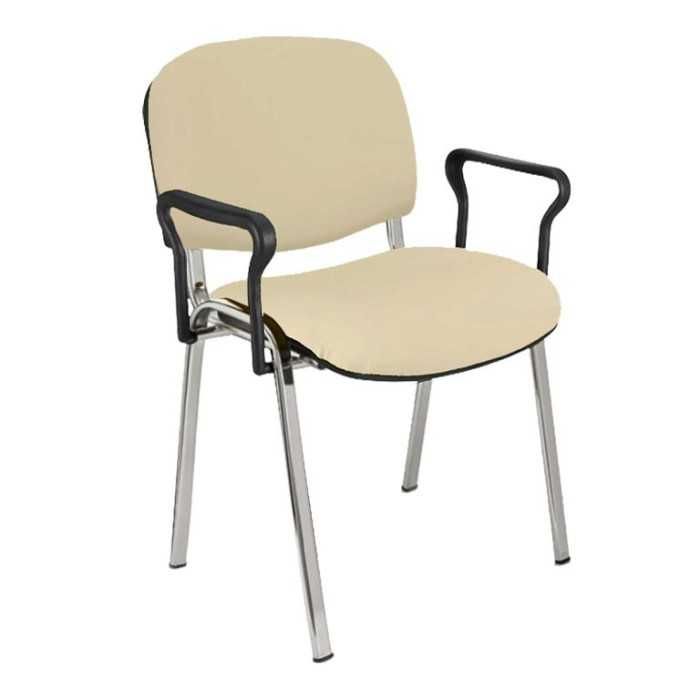 Silla confidente tapizada ISO con brazos estructura cromada