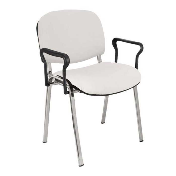 Silla confidente tapizada ISO con brazos estructura cromada
