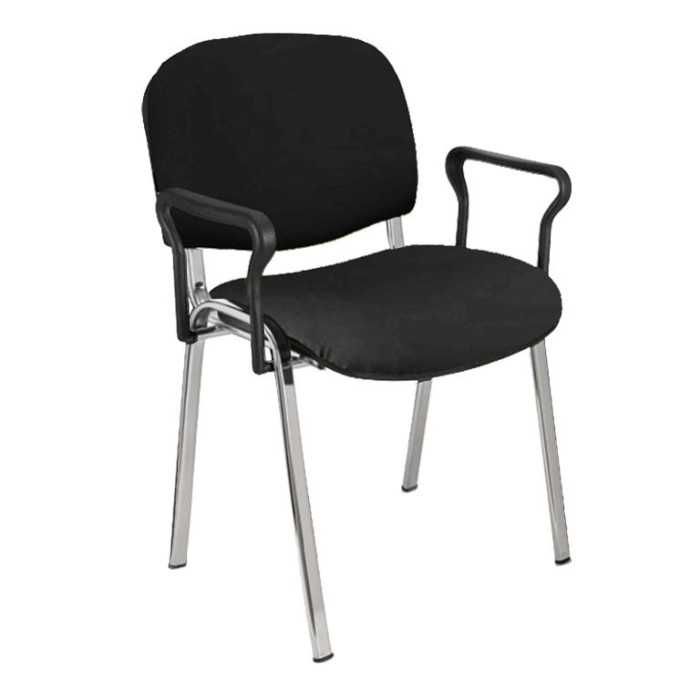 Silla confidente tapizada ISO con brazos estructura cromada
