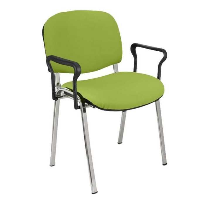 Silla confidente tapizada ISO con brazos estructura cromada