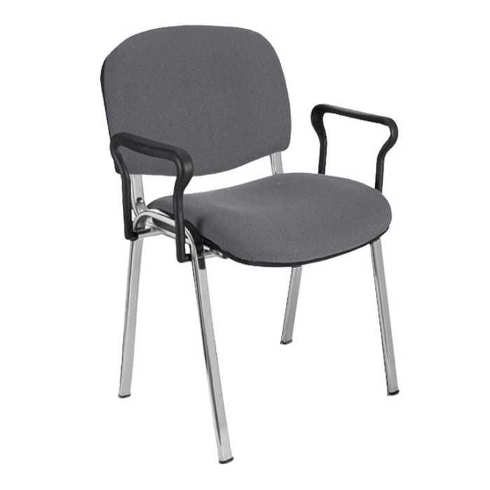 Silla confidente tapizada ISO con brazos estructura cromada
