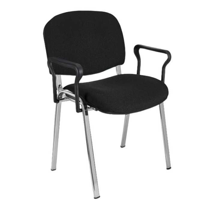 Silla confidente tapizada ISO con brazos estructura cromada