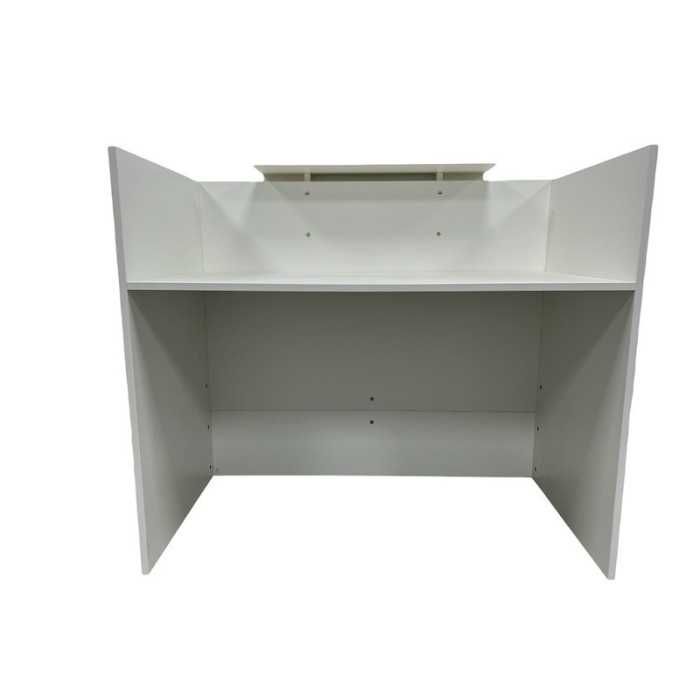 Mostrador recepción MOBI Blanco y detalles blancos, ancho 120 cm, sobremostrador metálico Mostrador recepción MOBI Blanco y detalles blancos, ancho 120 cm, sobremostrador metálico